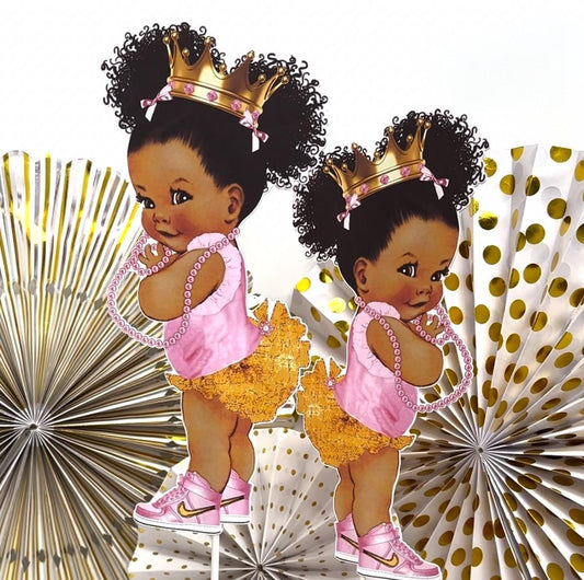 3 Pink Gold African American Princess Centerpieces Birthday Table Decor