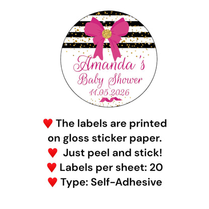 Personalized Baby Shower Labels Thank You for Coming Labels Birthday Favor Stickers Black Gold Hot Pink Party Labels