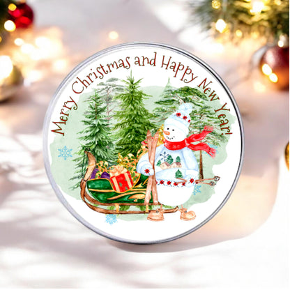 Snowman Christmas Round Labels, Merry Christmas New Year Party Favor Stickers