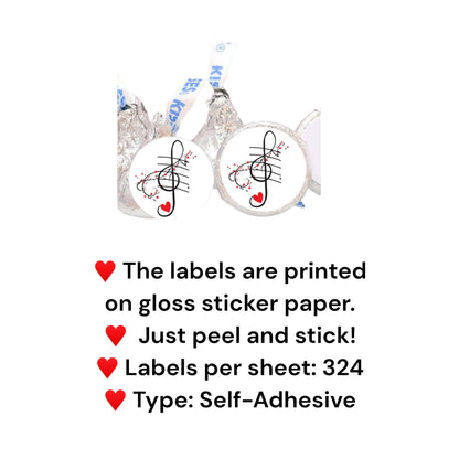 Music Party Labels for Hershey® Kisses, Music Favor Stickers for Wedding Birthday Baby Shower