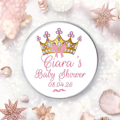 Custom Princess Crown Baby Shower Labels Stickers, Baby Girl Party Favor Labels