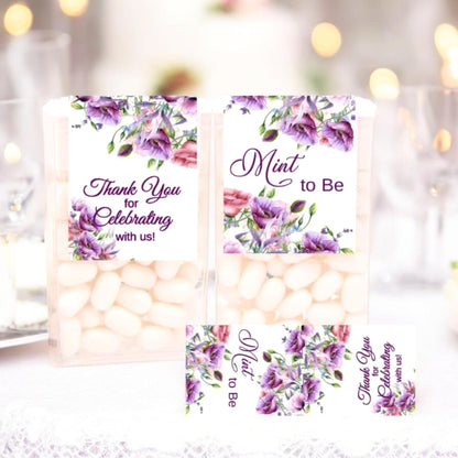 Pink and Purple Wedding Tic Tac Labels, Tic Tac Party Favor Stickers