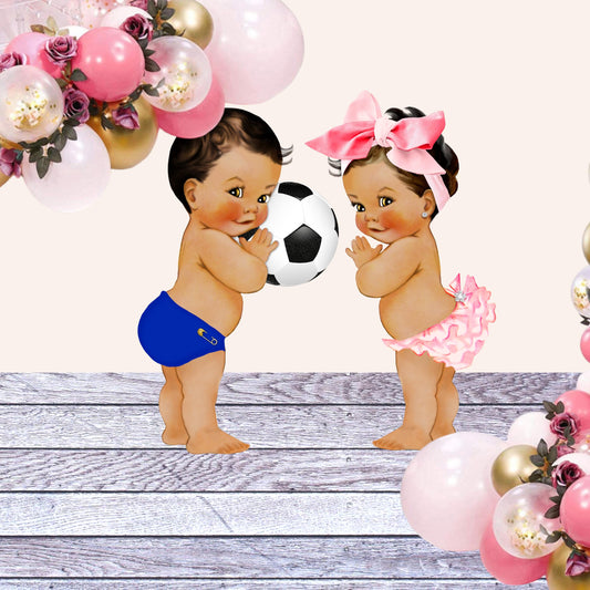 Soccer Twins Topper Centerpiece Cutouts, Baby Shower Ruffle Pants 1st Birthday Cake Table Decoration, Vintage Baby Girl