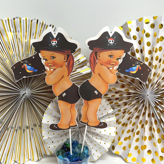 Pirate Cake Topper Centerpiece Cutouts, 1st Birthday Baby Shower Ocean Sea Boy Party Decorations