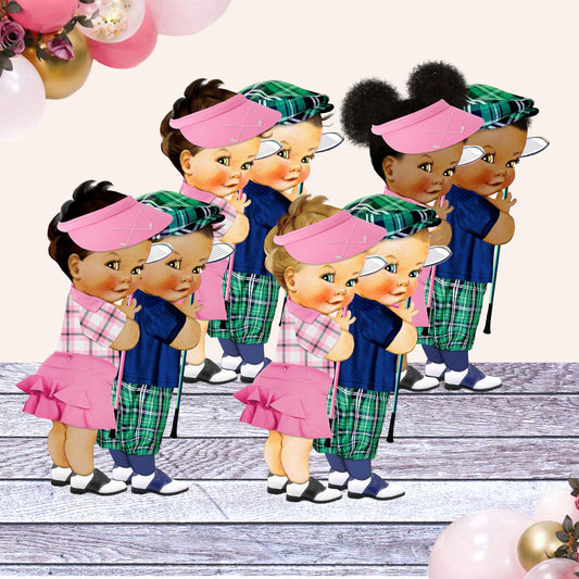 Boy Girl Golf Cake Topper Centerpiece Cutouts, 1st Birthday Baby Shower Golf Party Decorations Twins