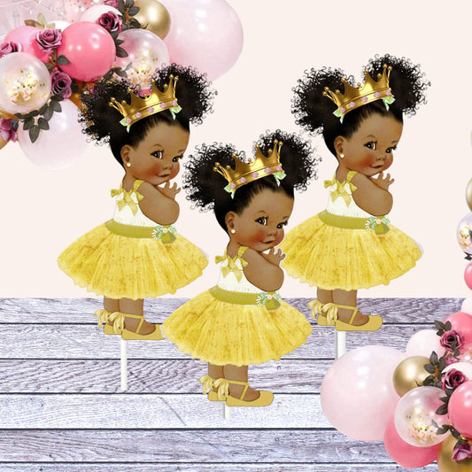 Gold Tutu Princess Toppers Centerpieces Cutouts African American Baby Shower Birthday Table Decor