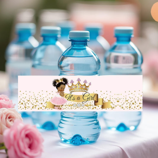 25 African American Water Bottle Labels, Little Princess Water Labels, Birthday Baby Shower Bottle Stickers