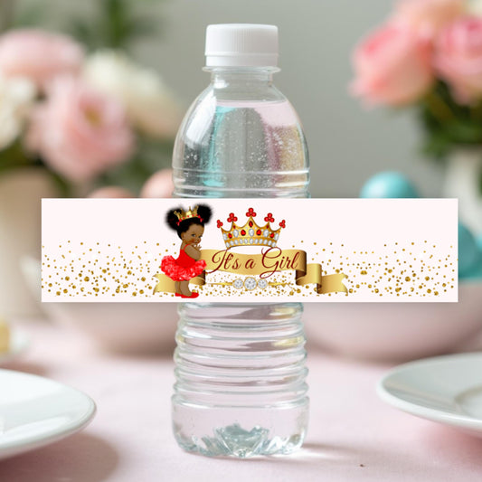 25 Red African American Princess Water Bottle Labels