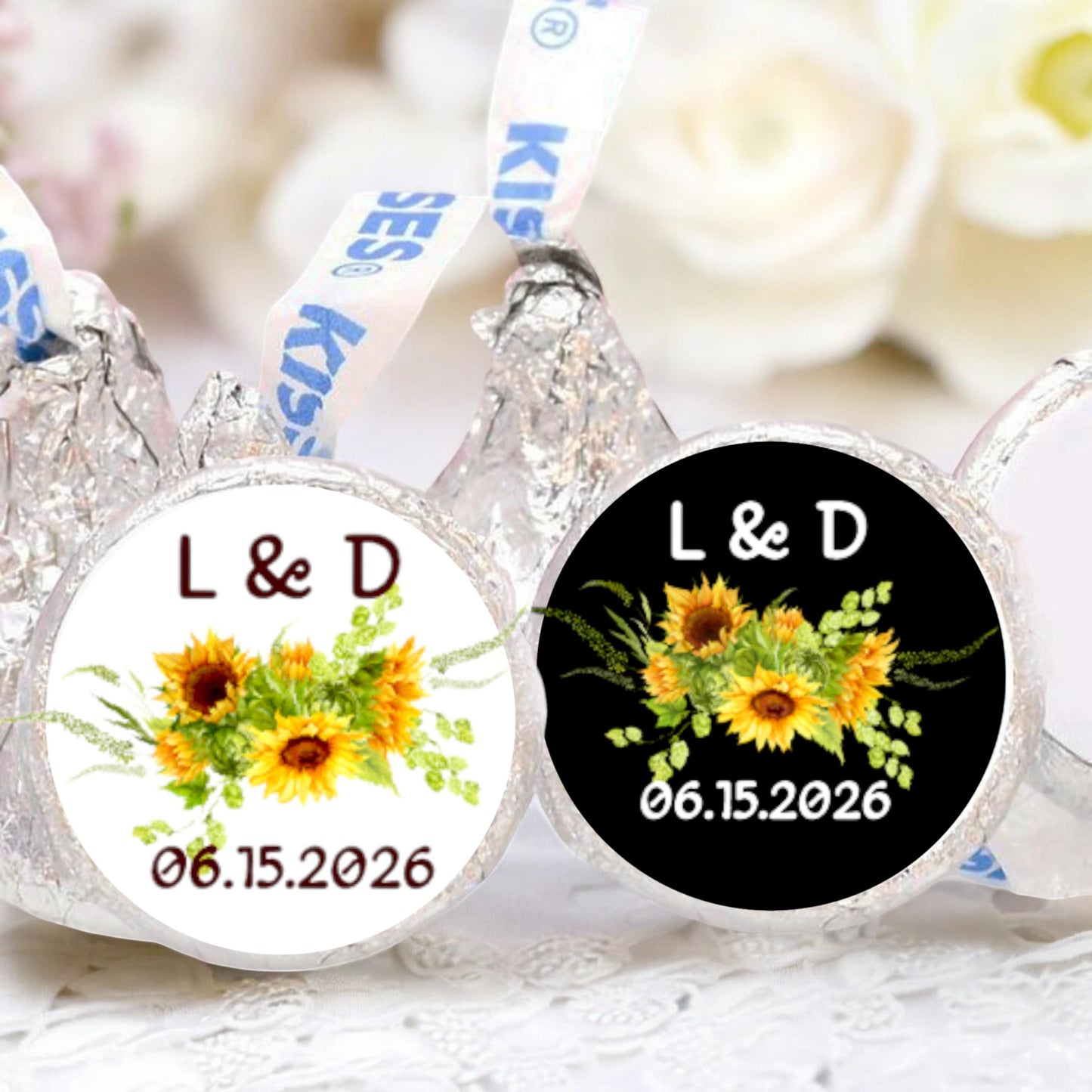 Personalized Sunflower Kisses Stickers for Hershey® Kiss Candies Wedding Bridal Shower Floral Party Favor Labels