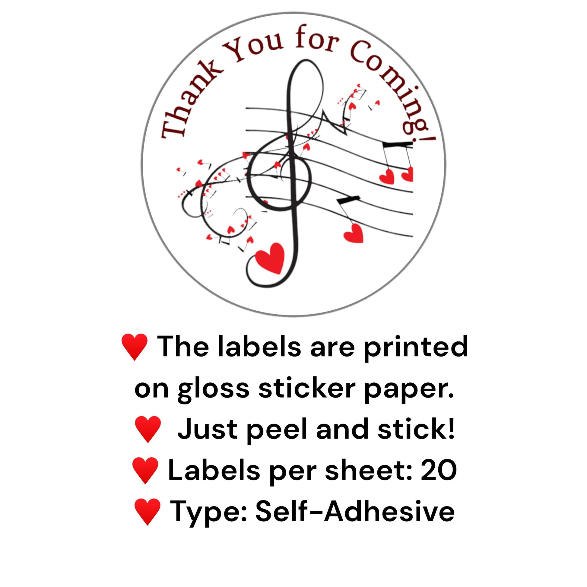 Music Birthday Wedding Favor Labels, Music Baby Shower Gift Stickers