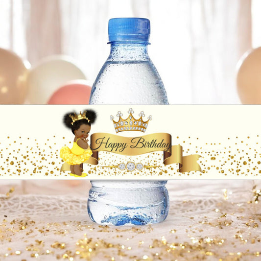 Personalized Princess Water Bottle Labels 25 Yellow Ballerina African Baby Shower