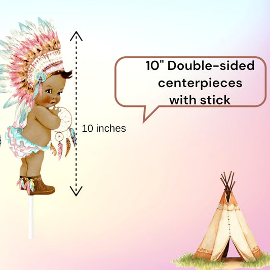 Native American Baby Centerpiece Toppers, Indian Themed Party Decorations, Party Supplies, Tribal Boho Party