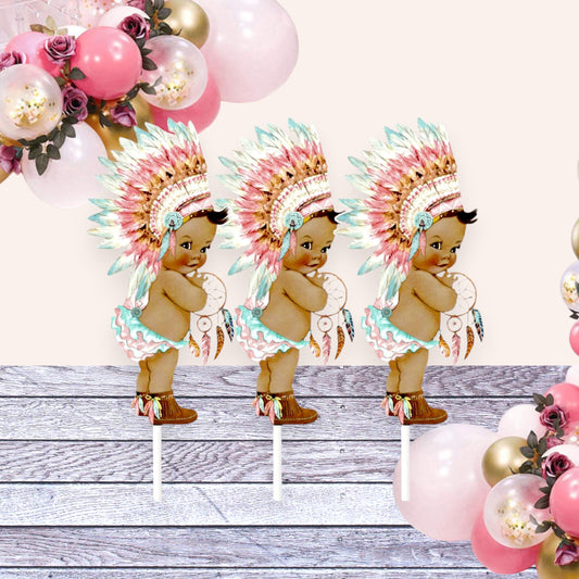 Native American Baby Centerpiece Toppers, Indian Themed Party Decorations, Party Supplies, Tribal Boho Party