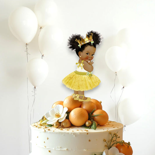 Gold Tutu Princess Toppers Centerpieces Cutouts African American Baby Shower Birthday Table Decor