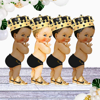 Black Diapers Little Prince Cutouts Gold Crown Sneakers Baby Shower Birthday