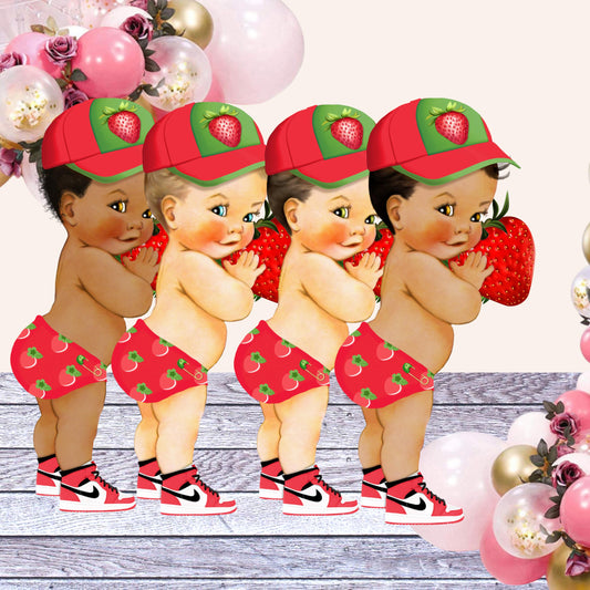 Strawberry Boy Centerpiece Cutouts, Baby Shower Theme Birthday Red Green Party Table Decorations