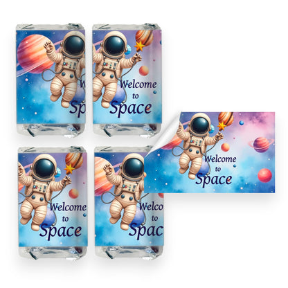 Welcome to Space Candy Bar Wrappers, Boy Astronaut Labels Birthday Baby Shower Party Favor Stickers