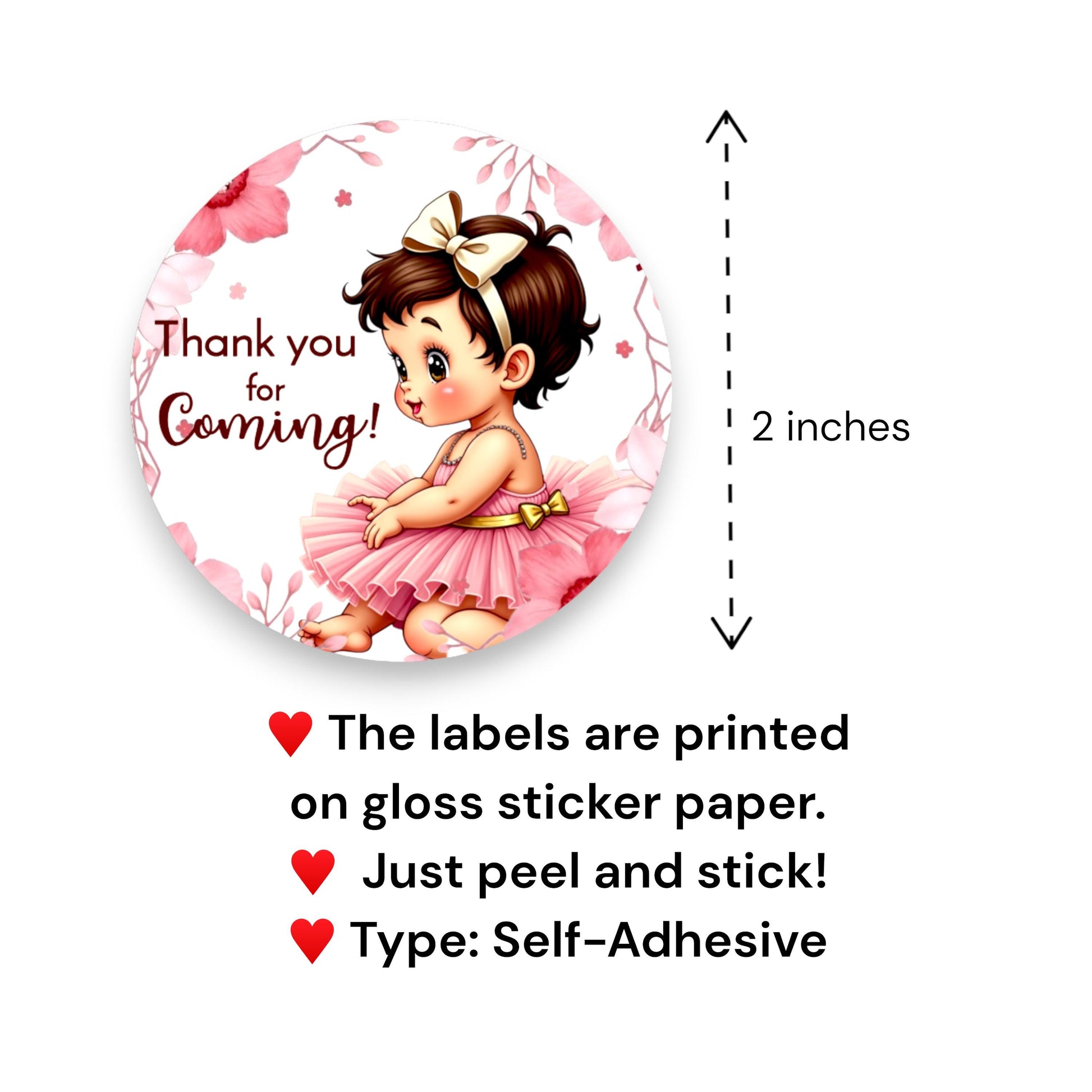 Brunette Ballerina Birthday Party Favor Labels, Round Favor Box Stickers, Ballerina Theme Party Supplies