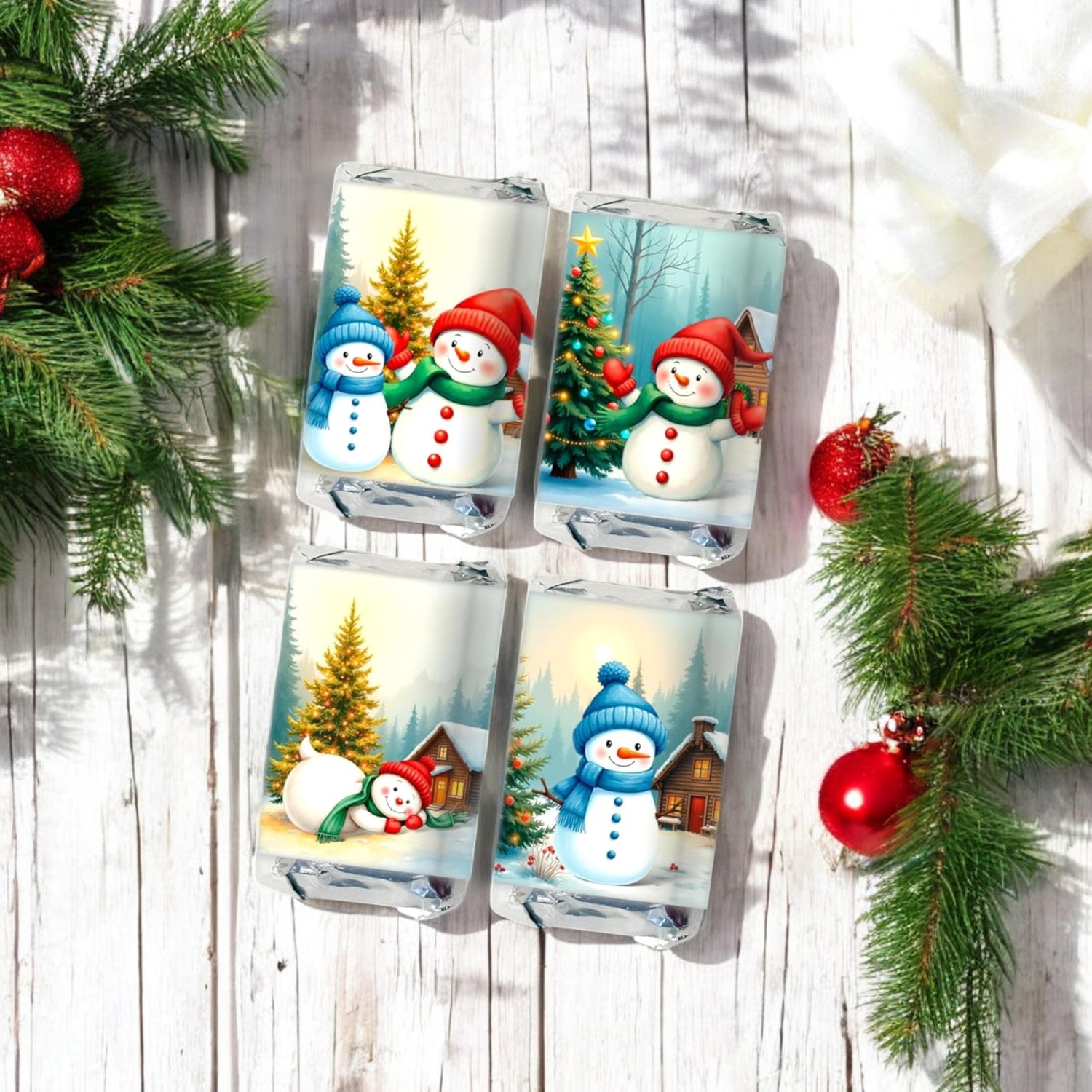 Christmas Snowman Candy Wrappers Stickers for Winter Birthday Baby Shower Gift Party Favors