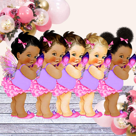 Butterfly Princess Topper Centerpiece Cutouts, Hot Pink Ruffle Pants Gold Glitter Shirt Baby Shower 1st Birthday Party Decoration