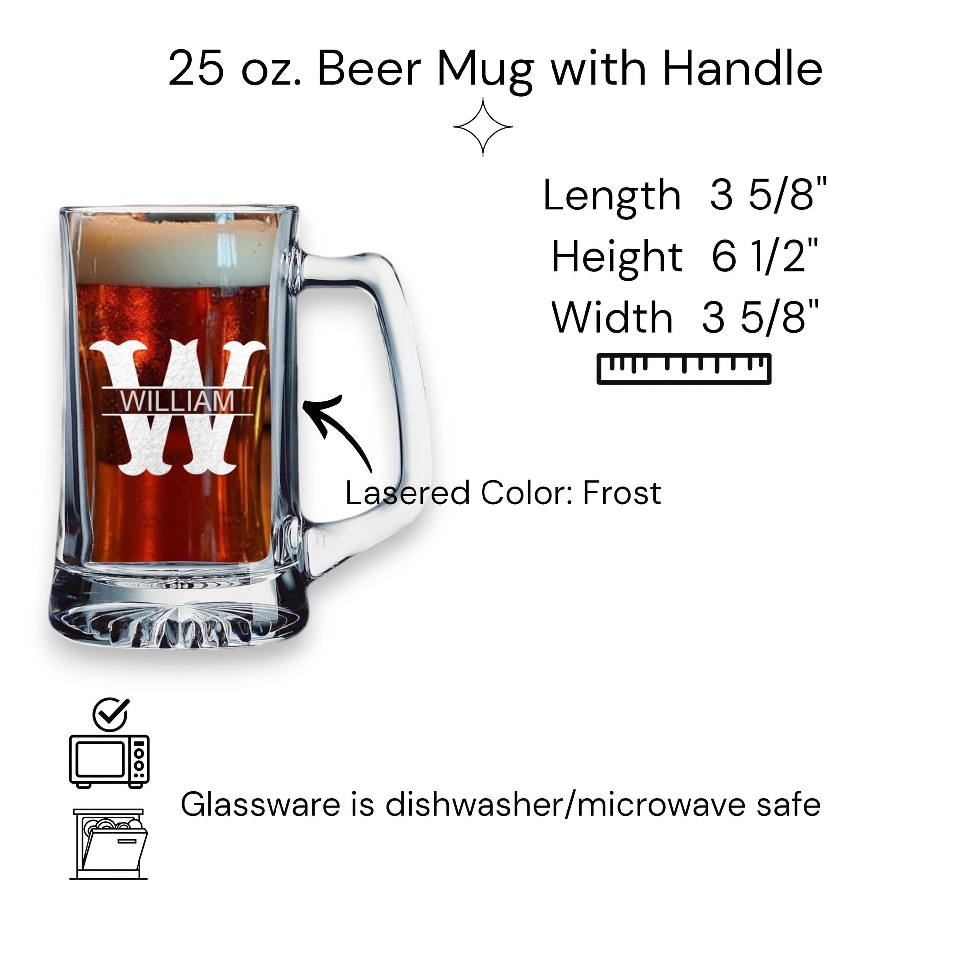 Personalized Beer Mug with Handle 25 Oz Laser Engraved