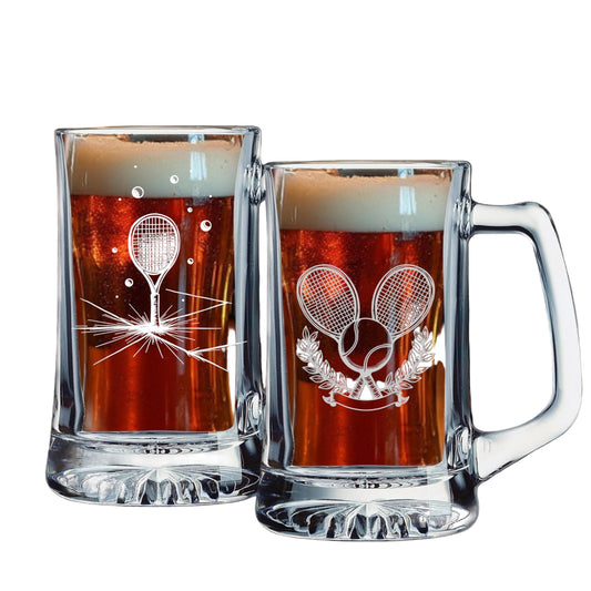 Personalized Tennis Beer Mug with Handle Laser Engraved Birthday Gift for Tennis Players Coaches Fans.