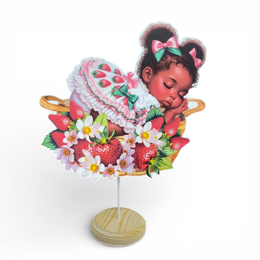 African American Slipping Strawberry Girl Baby Shower Centerpiece with Base