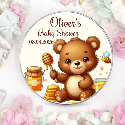 Personalized Boy Baby Bear Labels Honey Sweet Baby Shower Birthday Party Favor Stickers Set of 20, 40