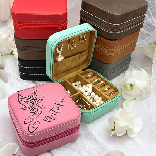 Personalized Travel Jewelry Box Bridesmaid Gifts Proposal Laser Engraved