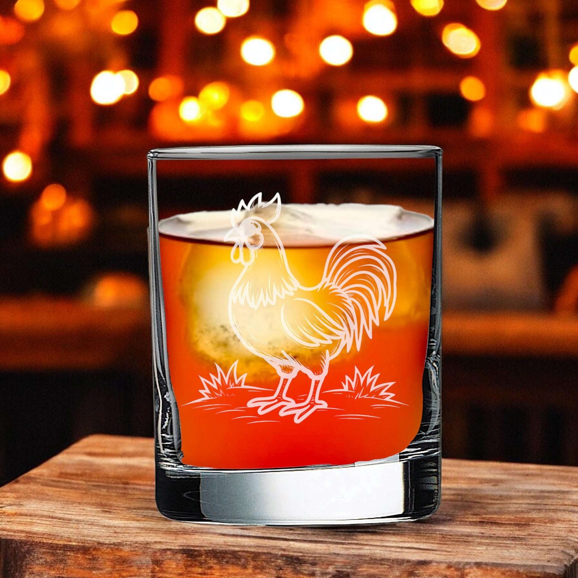 Laser Engraved Rooster Whiskey Glass - 10.5 oz Premium Glass for Whiskey Lovers