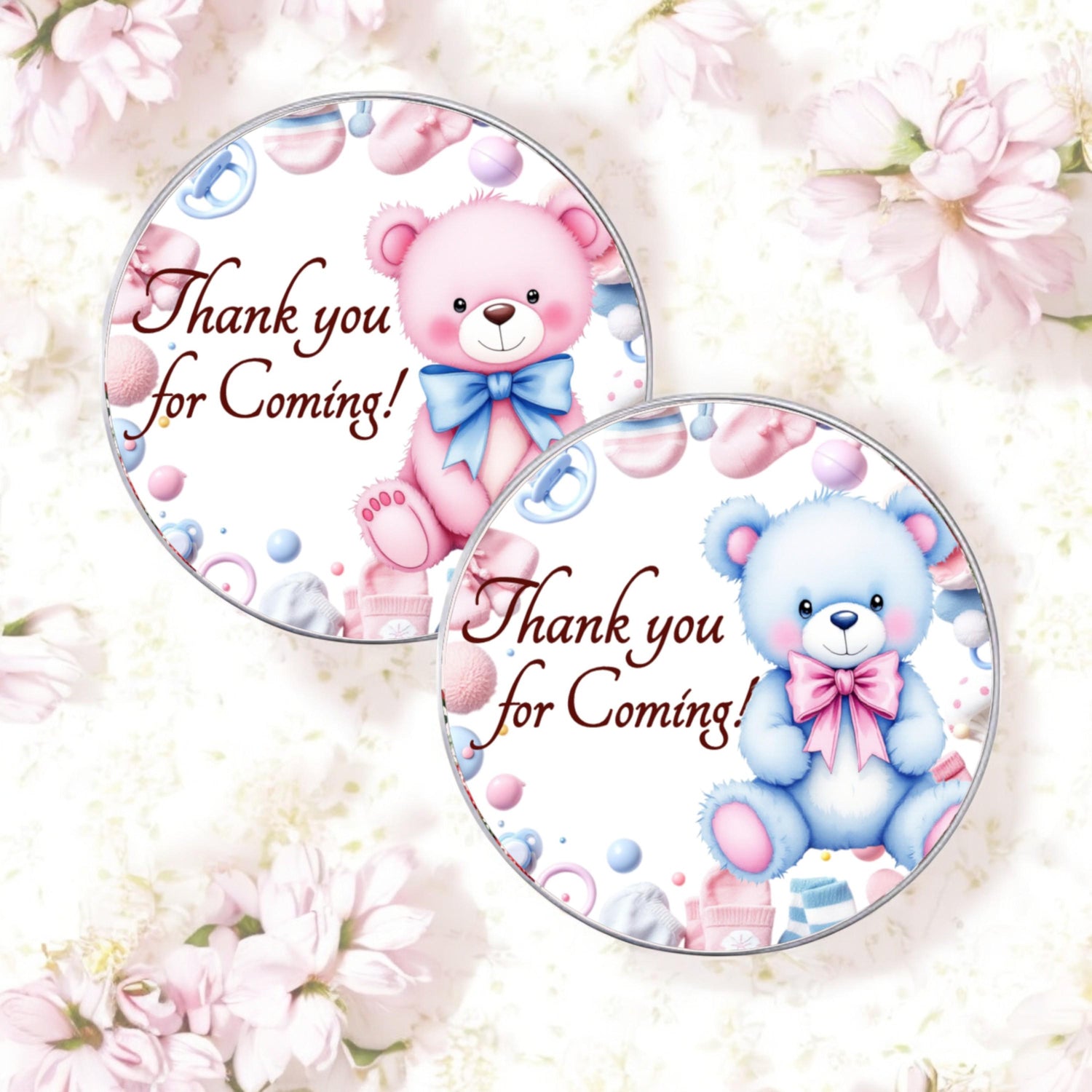 Personalized Sweet Bear Pink Blue Baby Shower Labels, Party Favor Stickers, 1st Birthday Favor Box Stickers