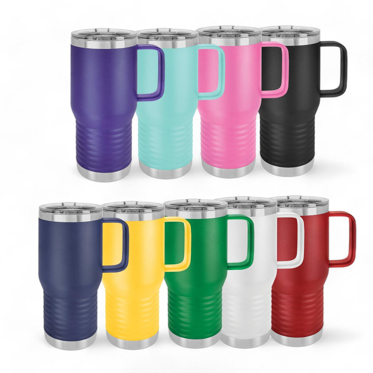 Engraved Vizsla dog tumbler in a lifestyle setting, ready for travel or work.