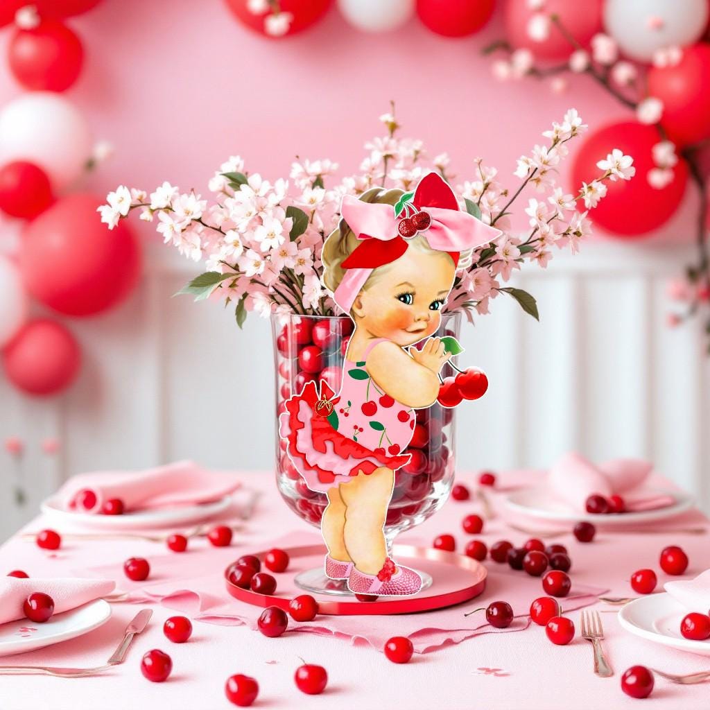 Cherry Blossom Baby Girl Centerpieces Pink & Red Party Decor