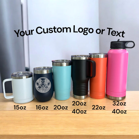 Personalized Text Company Logo Travel Tumbler Cup Water Bottle, Corporate Custom Name Laser Engraved Tumbler, Stainless Steel Coffee Mug