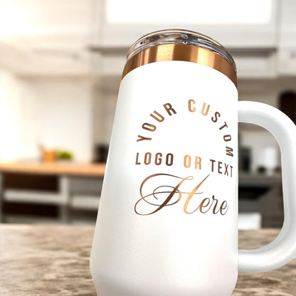 Custom Logo 40 oz Tumbler with Handle – Rose Gold Laser Engraved, Personalized Company Logo, Corporate Gift for Employees