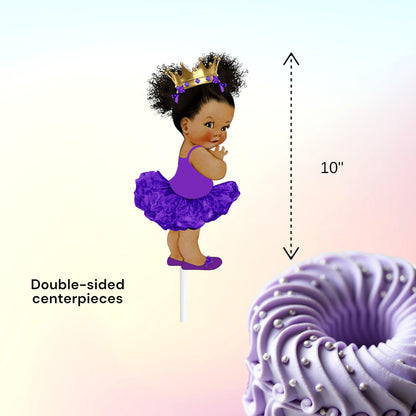 Set of purple gold princess cake toppers and centerpiece pieces for baby shower and birthday decor