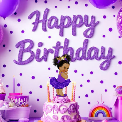 Assorted purple gold princess centerpieces in different sizes, including 4 inch, 10 inch, and 16 inch cutouts