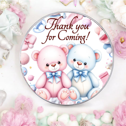 Personalized Twins Bear Pink Blue Baby Shower Labels, Party Favor Stickers, 1st Birthday Favor Box Stickers