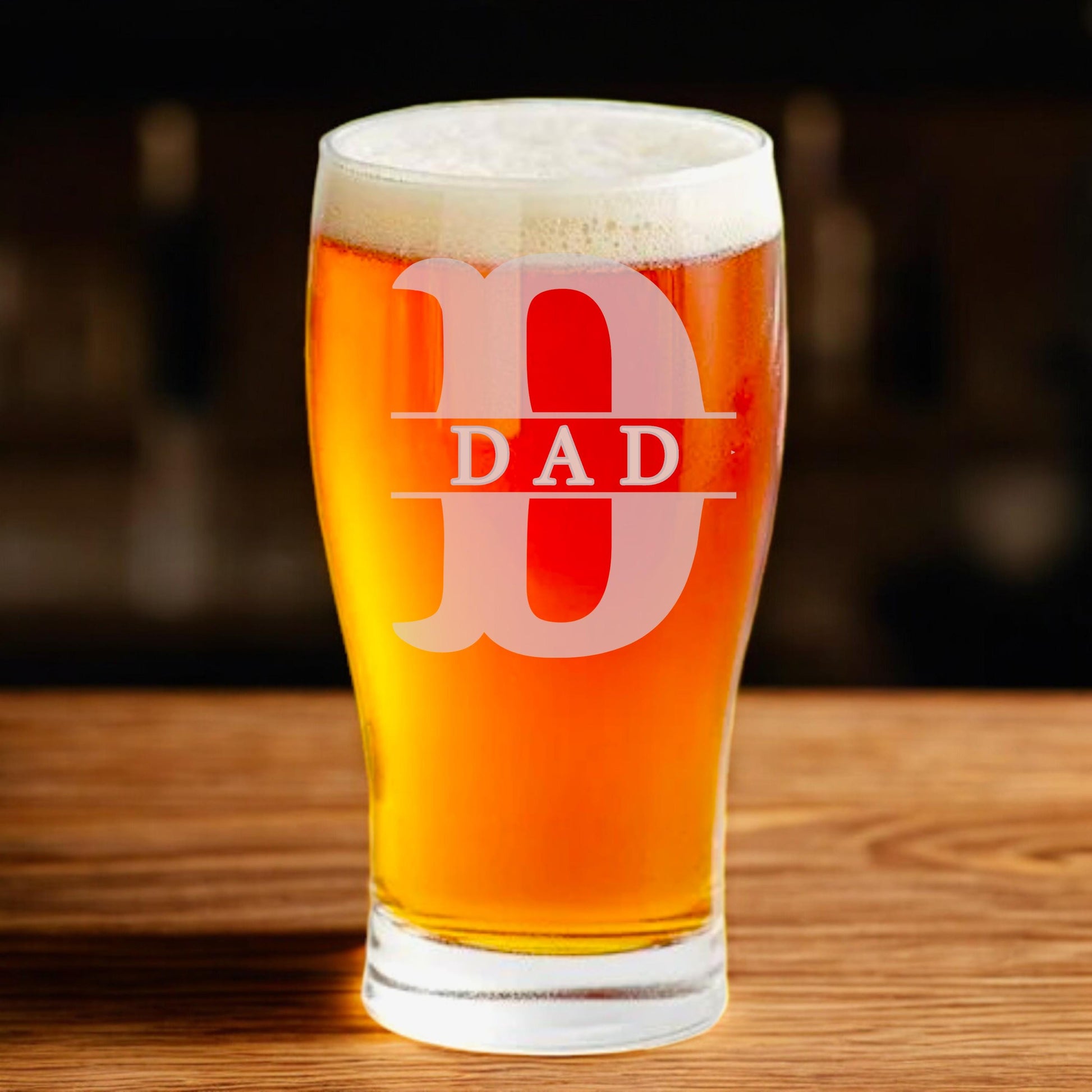 Custom Monogrammed Dad Beer Glass - Personalized Gift for Fathers and Grandfathers, 16 oz, Perfect Present for Beer Lovers