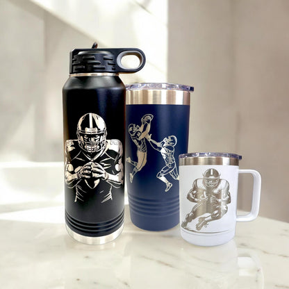 Football Tumbler, Water Bottle, Personalized Laser Engraved