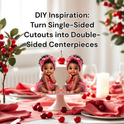 DIY idea: turn single-sided cherry baby girl cutouts into double-sided centerpieces