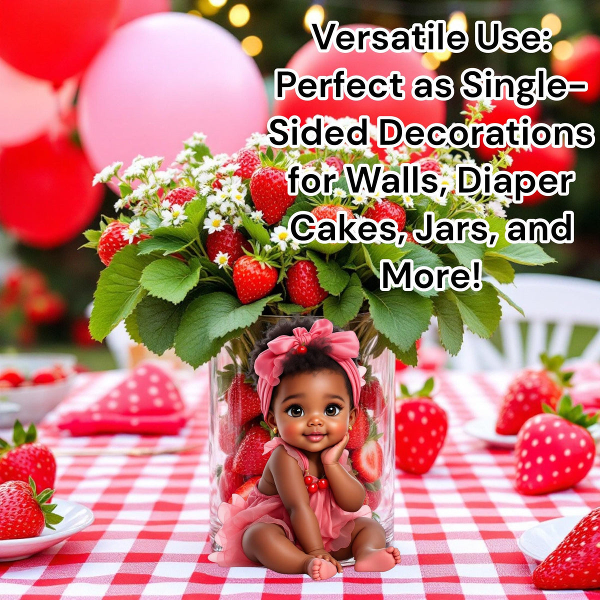 Cherry baby girl cutout on a glass jar, pink and red baby shower table decoration