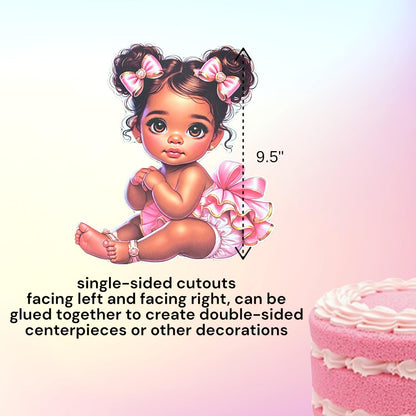 Pink Baby Sitting Girl Centerpiece Cutouts, African American Cake Topper Girl, 1st Birthday Decorations