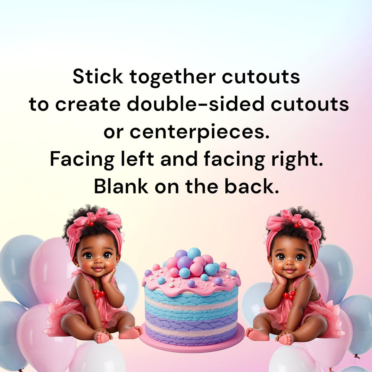 Cherry baby girl cutouts facing left and right, blank on the back, printed on cardstock