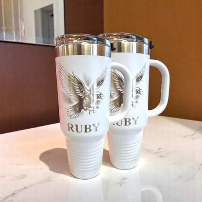 Bird Crow Engraved Tumbler: Gothic Travel Mug with Handle 40 Oz