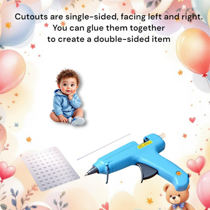 Baby boy cardstock cutout design for blue themed birthday centerpieces and party crafts