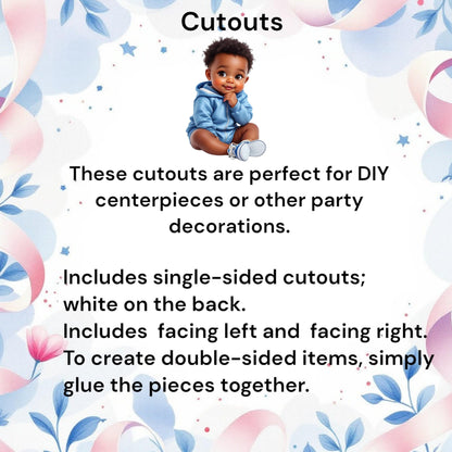 Blue hoodie baby boy party decoration printed on cardstock for a baby shower