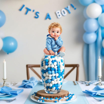 Blue themed baby boy party centerpiece and cardstock cutout design