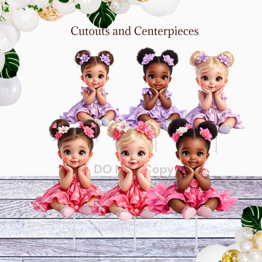 Baby in Bloom Centerpiece Cutouts Pink Lavender, Floral Baby Shower Birthday Decor