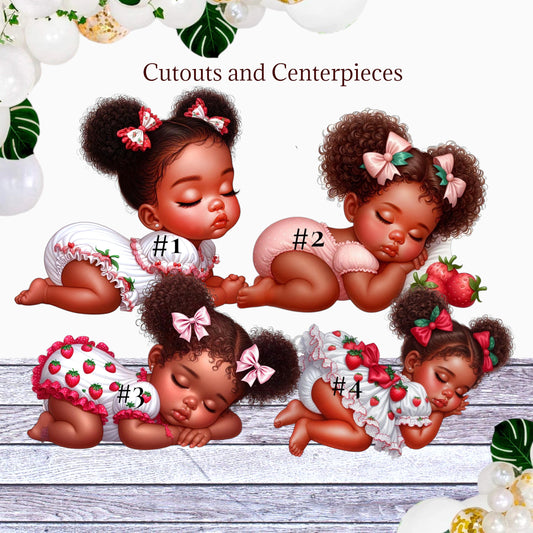 Strawberry Baby Girl Cutouts: African American, Sweet Fruit Theme Party Decorations